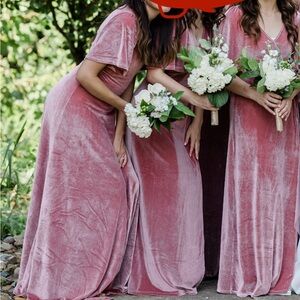 Elegant Pink Velour Bridesmaid Gown, Flutter Sleeves